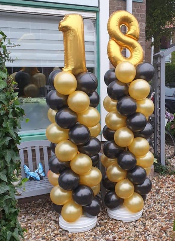 boondesigns ballondecoraties verjaardag ballon pilaren 18 jaar