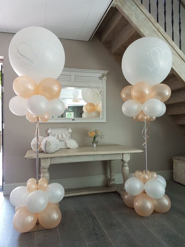 boondesigns ballondecoraties huwelijk ballonboompje wit/rose/gold